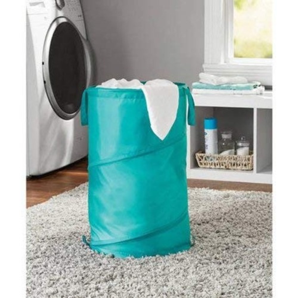 Mainstay Pop-Up Spiral Hamper - Teal, Foldable Laundry Storage, Compact Design